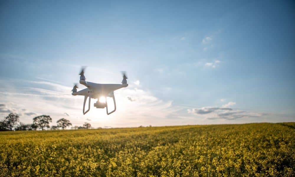 Drone surveying farmland in York for accurate land mapping and property planning