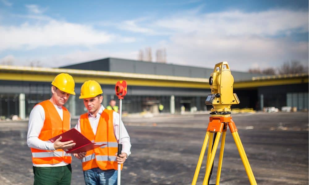 Surveyors conducting an ALTA title survey on a commercial property site in York 