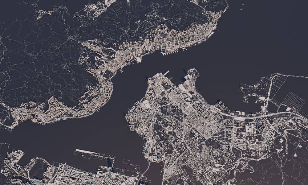 Digital aerial city map high resolution - ALTA SURVEY Maine High-resolution aerial map showing detailed terrain and urban layouts, similar to the data used in modern LiDAR mapping