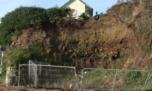 Coastal property soil erosion - ALTA SURVEY Maine Topographic survey showing coastal property affected by soil erosion near a home