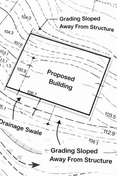 Grading plan elevation contours residential lot - ALTA SURVEY Maine Technical site plan showing elevation contours and how lidar mapping helps guide drainage planning for a residential property