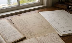 Historic property deeds and parcel plans illustrating cadastral surveyor research in York, Maine